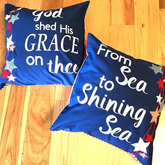 Patriotic Pillow Cover: Patchwork Stars, From Sea to Shining Sea Applique 18x18 - Picture 8 of 10